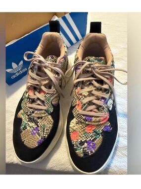 adidas Women’s Multicolor Floral Snake-Print Lace-Up Sneakers in Beige & Black